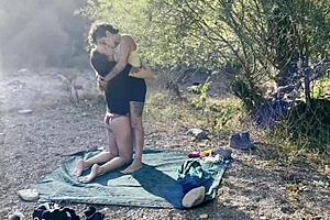 catalan girls kiss passionately in outdoor lesbian sex