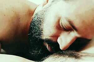 Mario licks girlfriend's hairy pussy early morning