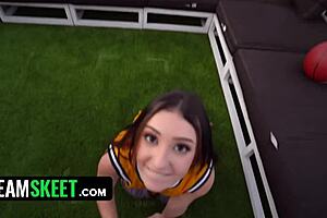 Provocative teen 18+ with nipple piercing bounces thick booty on stepbros dick