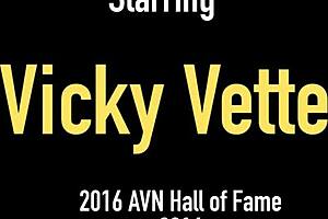 chesty blonde vicky vette flaunts tan lines in steamy bathroom solo.