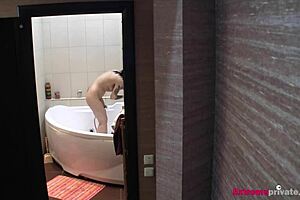 I spy on my SHOWERING STEPSISTER in the bathroom, hidden camera captures every detail.