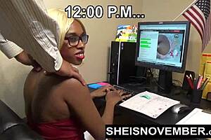 Cute Ebony Babe Fucks White Boss! POV Blowjob, Doggystyle, Amateur Interracial Sex!