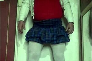 Bisexual crossdresser facilitates drinking of his spew in a home video