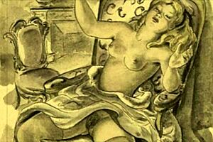 Vintage Erotic Cartoon Illustration Suggests Antique Retro Anime Hentai Scenes