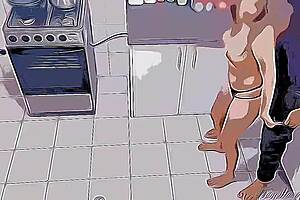 Me follo a mi hijastra caliente junto a su mamá en la cocina, cartoon hentai.
