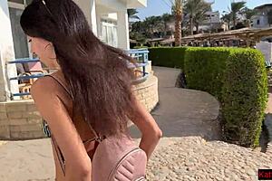 Crazy Girl Pees on Public Beach Soaking Her Pants.