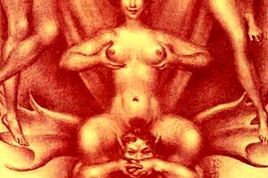 Vintage Erotic Cartoon Illustration Suggests Antique Retro Anime Hentai Scenes