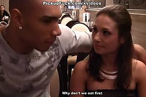 A, beautiful brunette girl, I think, meets and has sex with a man