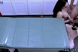 perverted doctor fingers pussy, horny nurse joins threesome