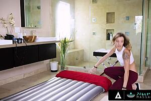 Nasty redhead inspector licks masseuse's pussy wildly!