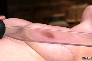 i'm a blindfolded sub in device bondage, gagging on old man's cock while getting caned.