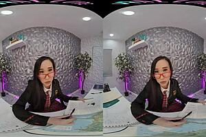 Asian girl self pleasures herself with her array of sex toys in VR