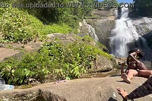 teen 18+ bent over for big clit pussy play outdoors