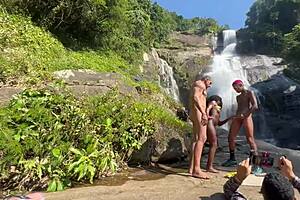 teen 18+ bent over for big clit pussy play outdoors