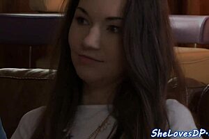 Dp loving teen gets spitroasted with double penetration!