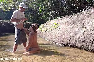 Latina Petite Wife Caught Bathing by Farmhand in River