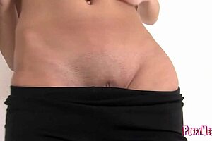 Brunette teen 18+ asks, 'Want to see my pert tits?' while stripping