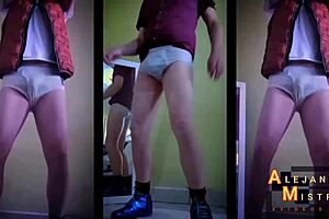 Alejandro says, 'look at my hard cock in these underwear?'