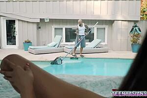 big dude catches asian babe and keeps her for fun