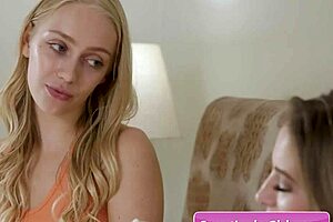 blonde teens kiss and lick in bedroom