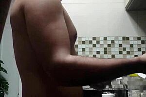 gay amateur bent over doggystyle while washing dishes