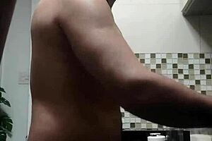 gay amateur bent over doggystyle while washing dishes