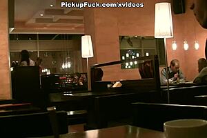 Brunette picks up black cock for cash blowjob outdoors