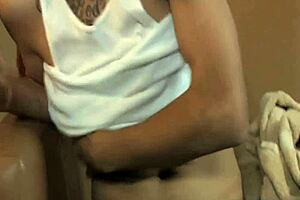 tattoo thug jacks off to gay orgasm