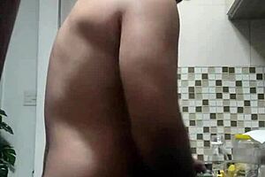 gay amateur bent over doggystyle while washing dishes