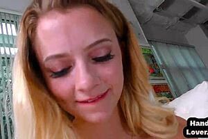 Hj pov amateur teen 18+ jerks off hard dick after striptease