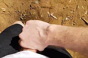Gay soloboy’s hairy bush with outdoor trip