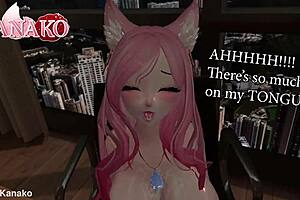 Busty anime inspired cat girl cosplay seductive play