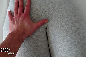 Touching her teen pussy through yoga pants in a homemade groping session