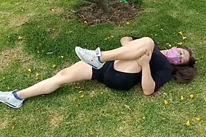 Latina Teen Exercises Without Underwear, Hole in Shorts