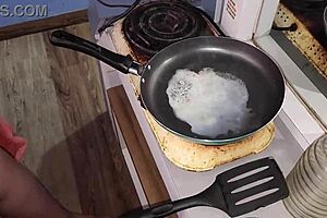 My sex slave eats my cum fried with butter, yum!