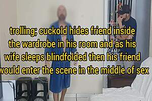 A wife with a blindfold seduces hidden friend in reality swingers