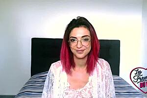 redhead leila jeune, 23, with small tits in lingerie, acts sexy and slutty.