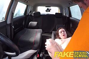 In the fake driving school, the new learner's tight pussy gets stretched by the instructor's cock.