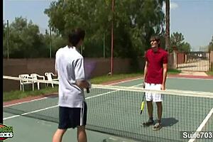 Tennis Jocks Playing Outdoors