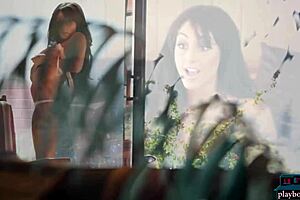 Two gorgeous milf models leia christiana and erika knight show off big tits in solo fun