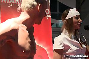 Hot nurse stripping and sucking huge cock!