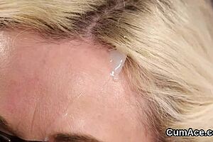spicy centerfold feels the emotion of jizz shot on her face, swallowing all the sperm.