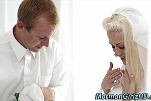 Busty Mormon chick takes a hard pounding like a pro!