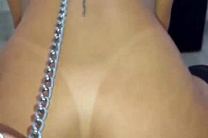 i made my collared bitch serve the guy with her ass, lickin the cum clean