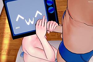 TV woman enjoys hot exercises in sportswear on toilet