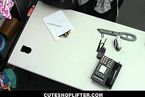 hey, that cute redhead teen shoplifter scarlett mae is agreeing to fuck the guard to go home