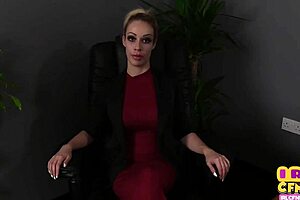 Classy secretary amateur milf gives femdom bj in cfnm pov.