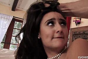 black hair babe cucks hubby with deepthroat and ride