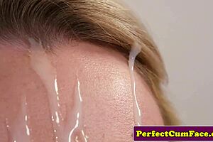 I watch busty English babe jerk and suck to facial