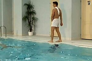 swim coach takes on the team in group session